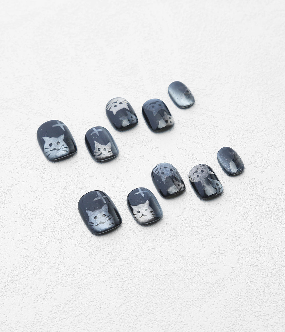 Squoval Shape Cat Cross Pattern Press-on Nails