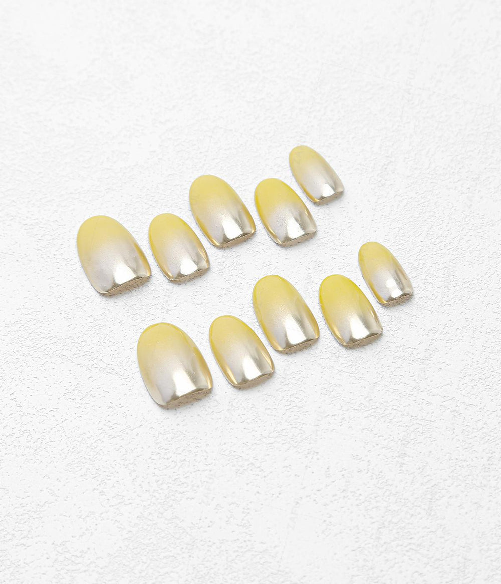 Oval Shape Simple Yellow Solid Color Press-on Nails