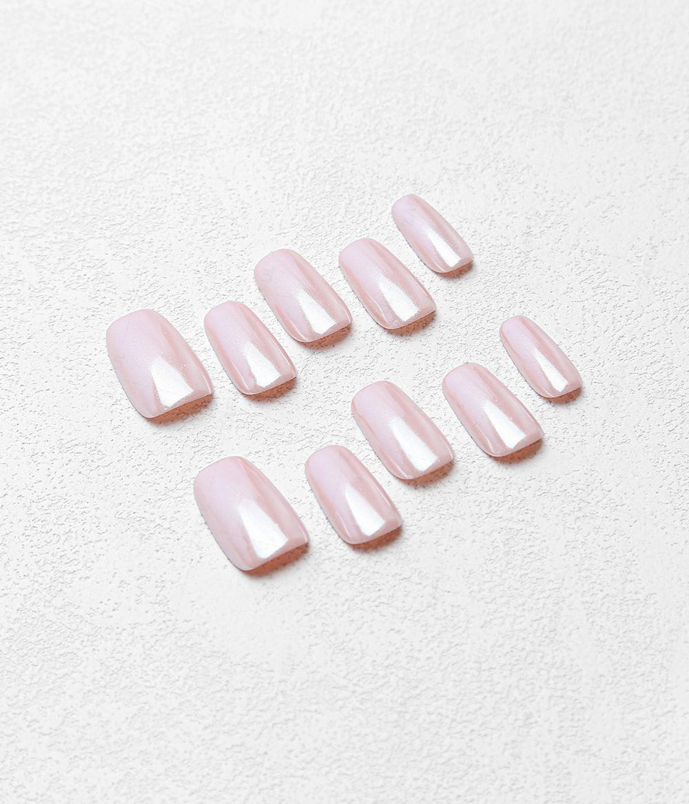 Square Shape Simple Light Pink Solid Color Press-on Nails