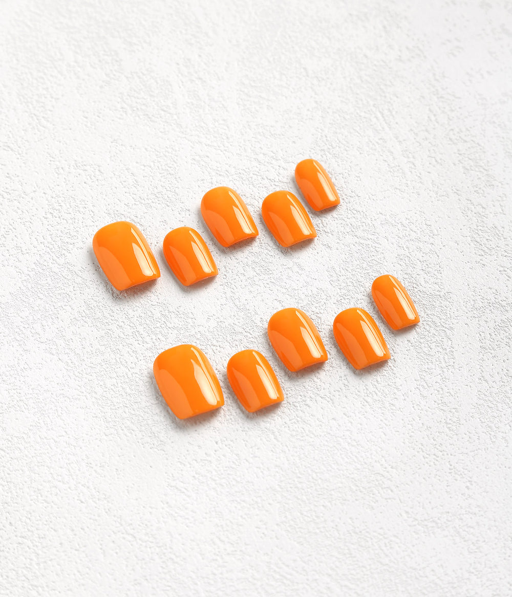 Square Shape Simple Orange Solid Color Press-on Nails