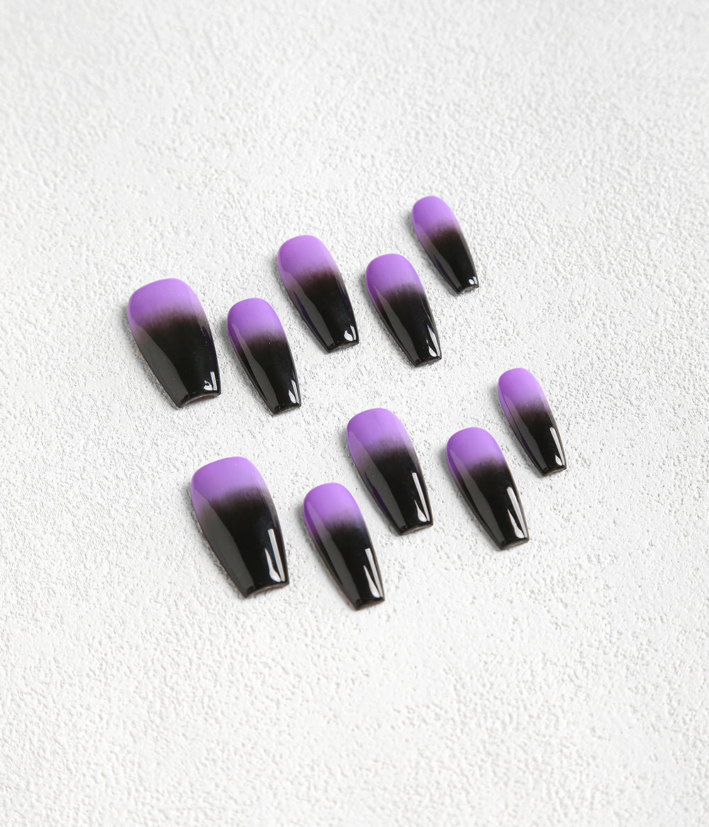 Coffin Shape Purple Black Gradient Press-on Nails