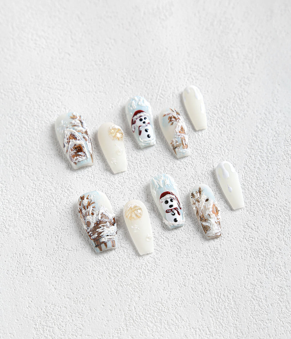 Coffin Shape Christmas Snowman Tree Press-on Nails